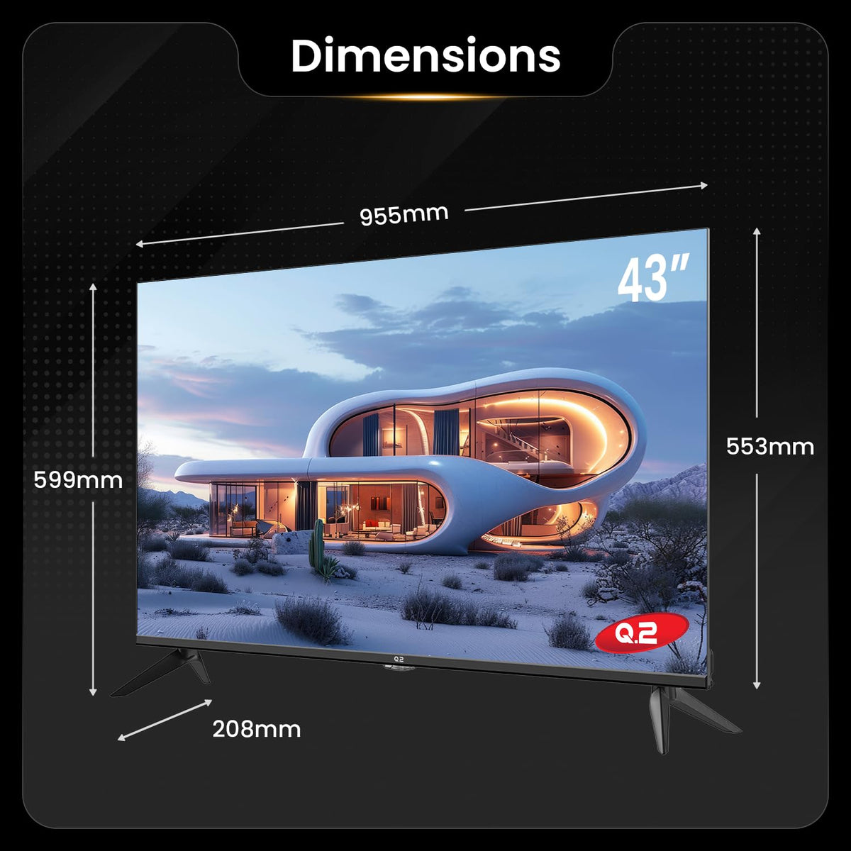 Q.2 | 43 inch TV | 4K UHD 3840x2160 | Smart TV | HDR | Randloos ontwerp | WiFi, Bluetooth | WebOS