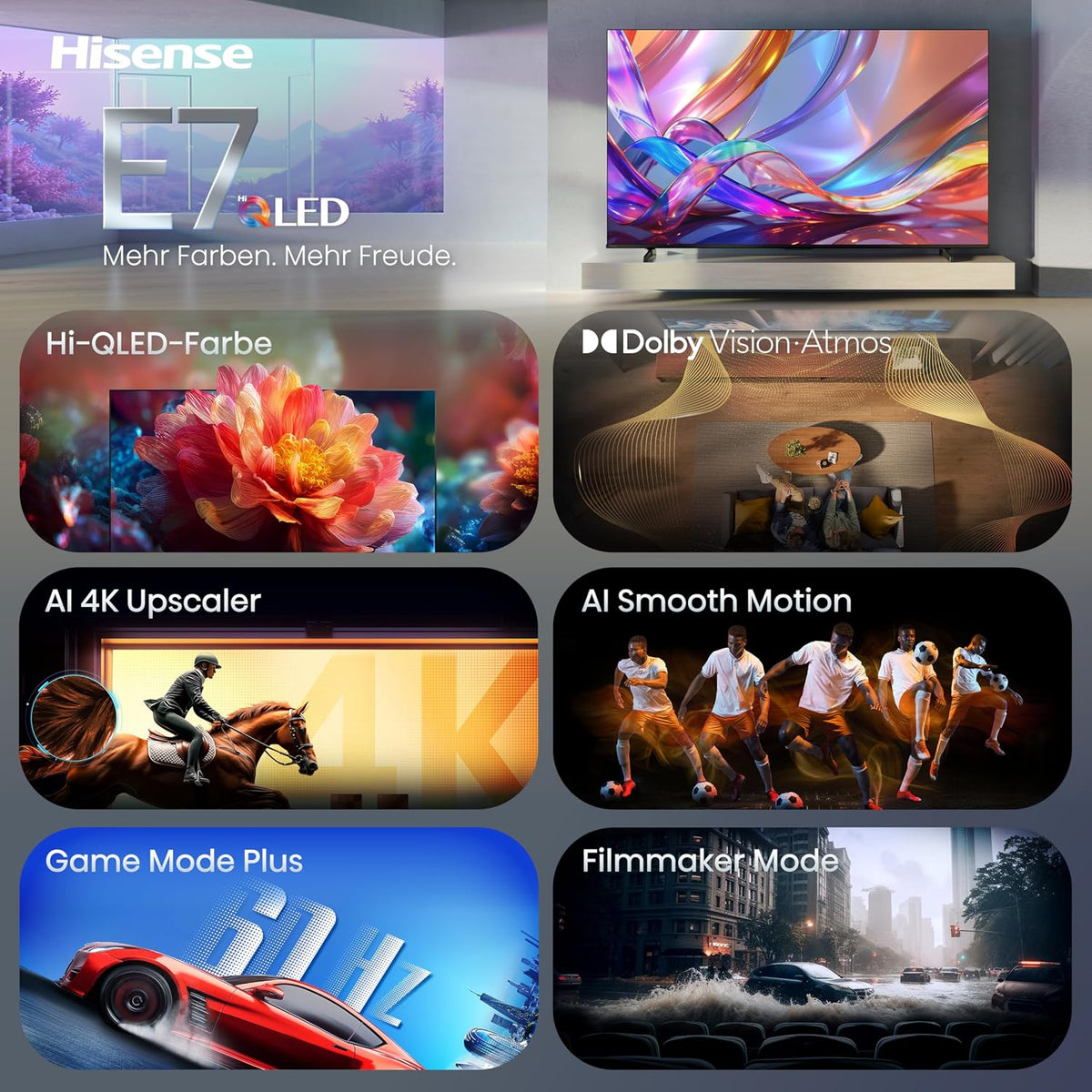 Hisense 55E7DS 55″ 4K QLED Smart-tv met Dolby Vision IQ, Game Mode Plus & AI Picture – 2026