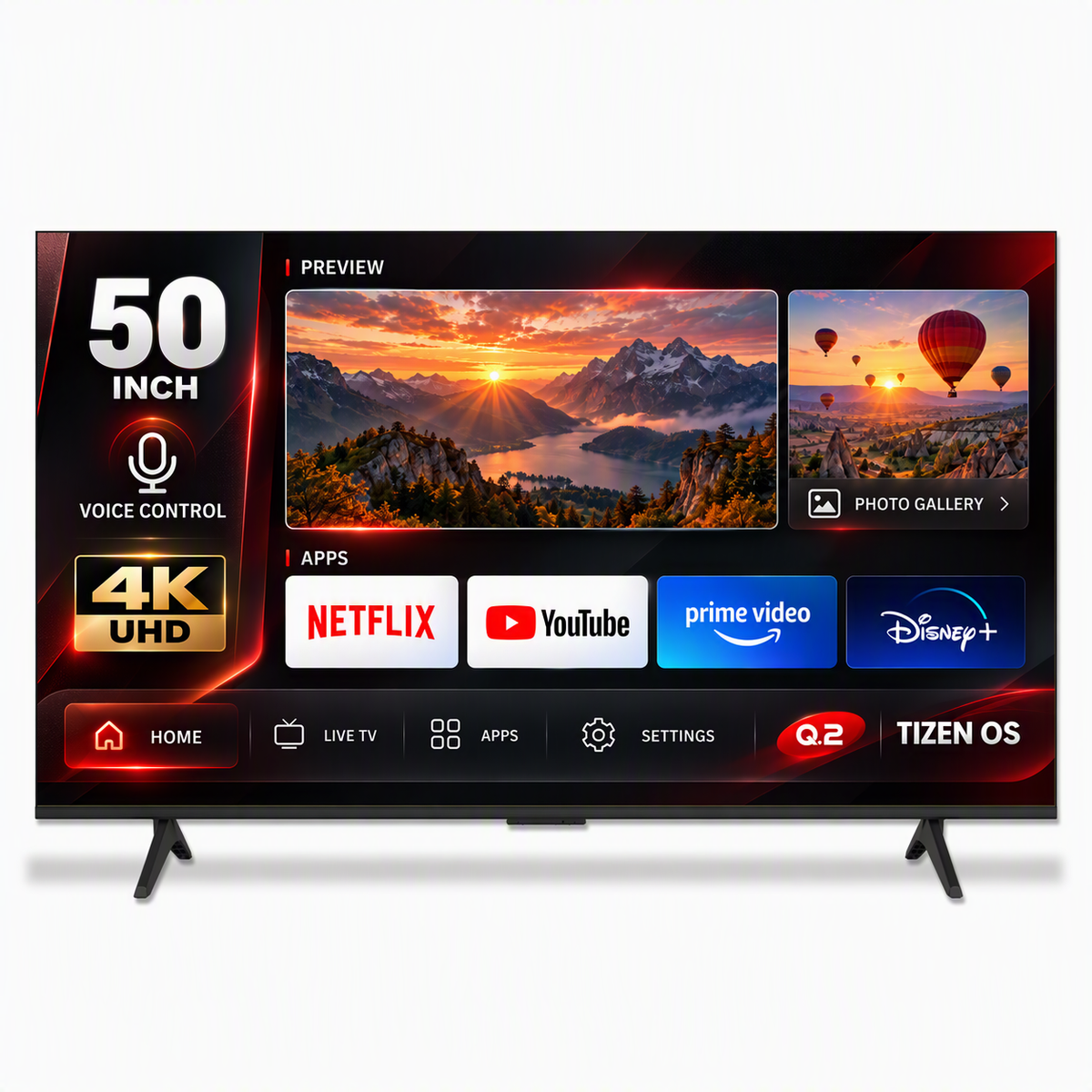 Q.2 50TZG3HN4KV1 50″ 4K UHD Tizen Smart-tv met HDR10, Dolby Audio & Triple Tuner – 2026-model
