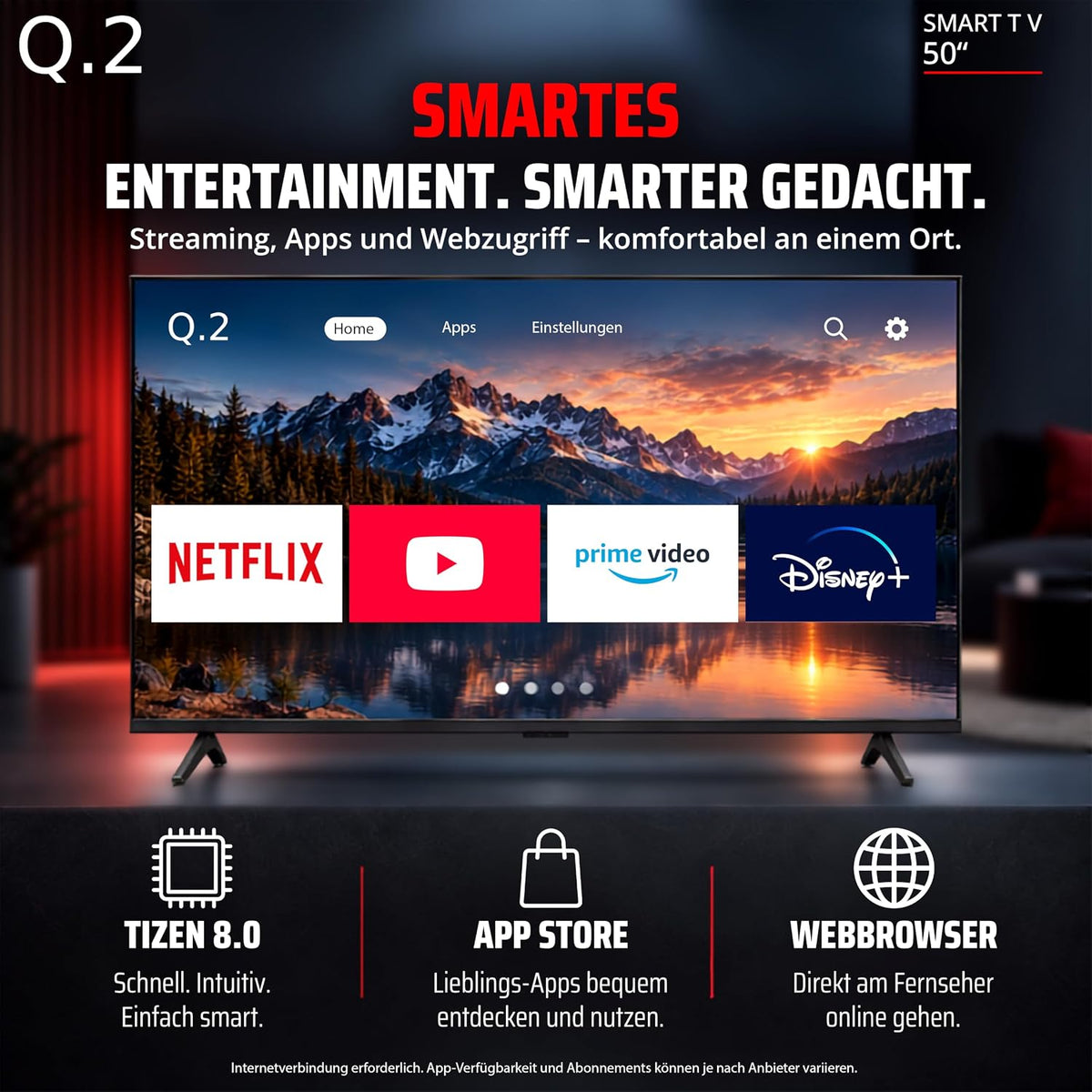 Q.2 50TZG3HN4KV1 - 50 inch Smart TV - 4K Ultra HD - Tizen OS 8.0 - HDR10 - Wi-Fi & Bluetooth (2026 Model)